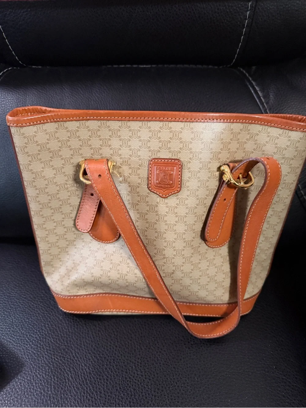 Celine Beige Canvas Tote with Tan Leather Trim - Picture 3 of 4